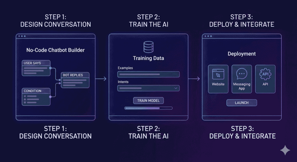 Step-by-step illustration of creating an AI chatbot